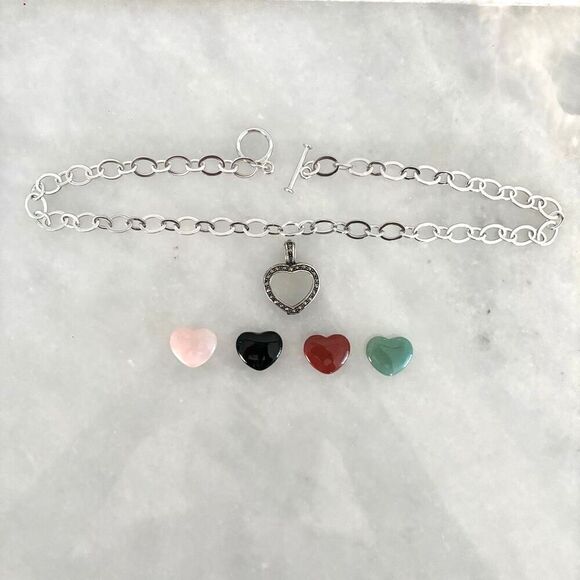 NWOT Silver-tone Chain Link Interchangeable Heart Charm Bracelet Multicolor OS - Picture 1 of 2